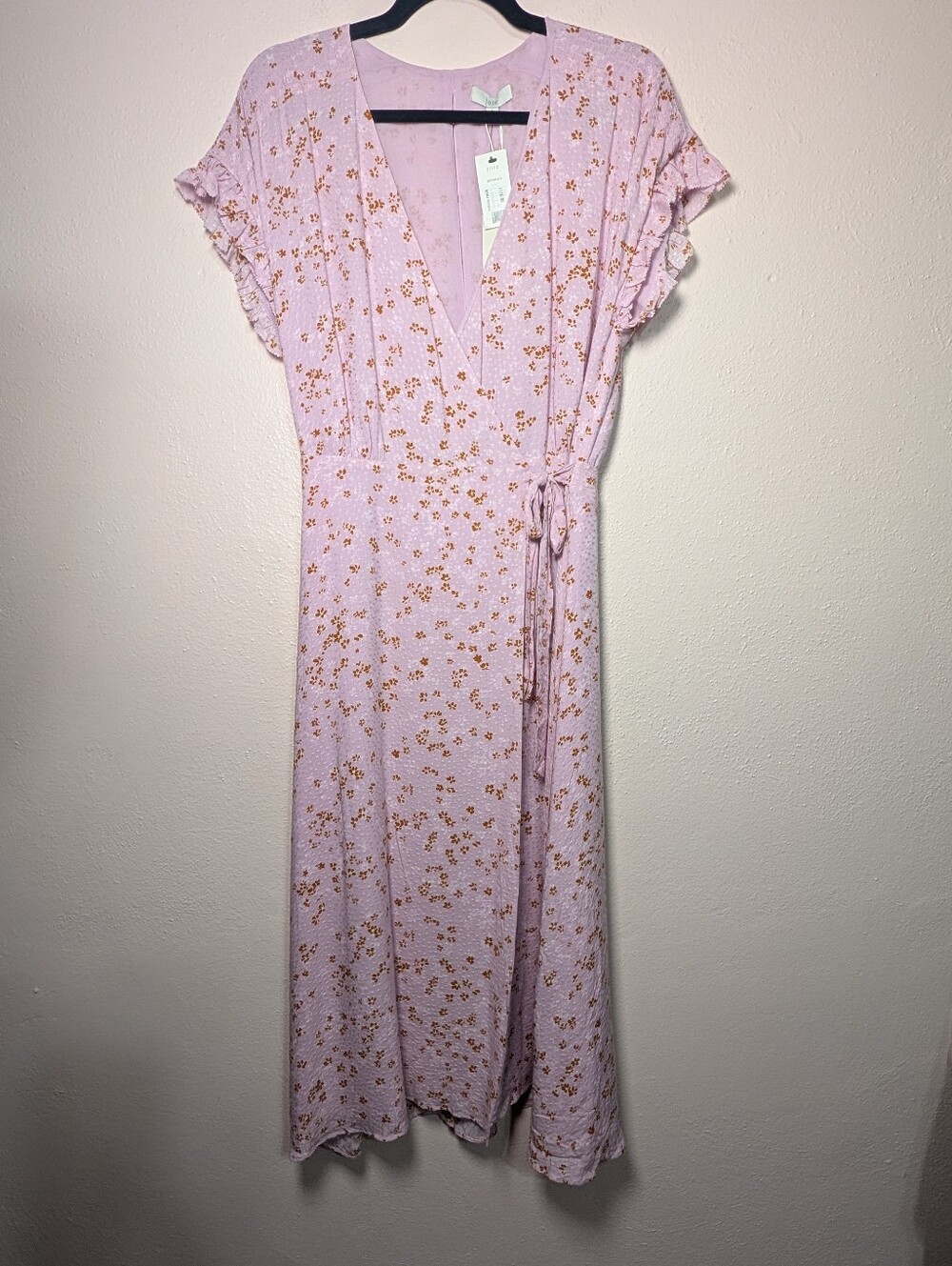 Joie Lavender Floral Wrap Midi Dress Ruffle Sleeve Small - Picture 3 of 16